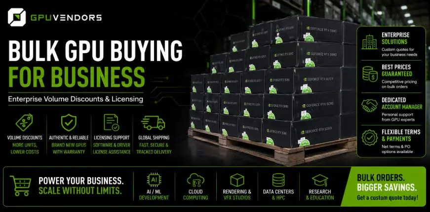 GPU Vendors Enterprise Bulk GPU Buying - Volume Discounts, Licensing Support & Dedicated Account Management GPU Vendors bulk GPU buying for business: enterprise solution featuring graphics cards with volume discounts, licensing support, and global shipping for AI, data centers, and professional workloads.
